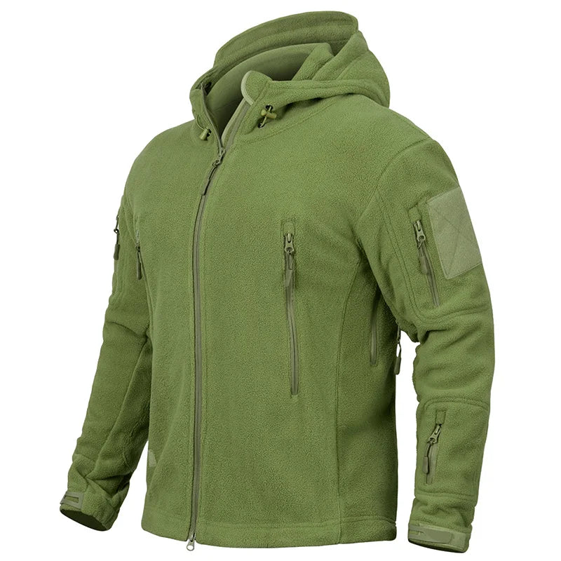 Winter Tactical Fleece Hoodie Jacket Men Warm Outdoor Sport Hooded Coat Multi-Pocket Casual Full Zip Hiking Jacket