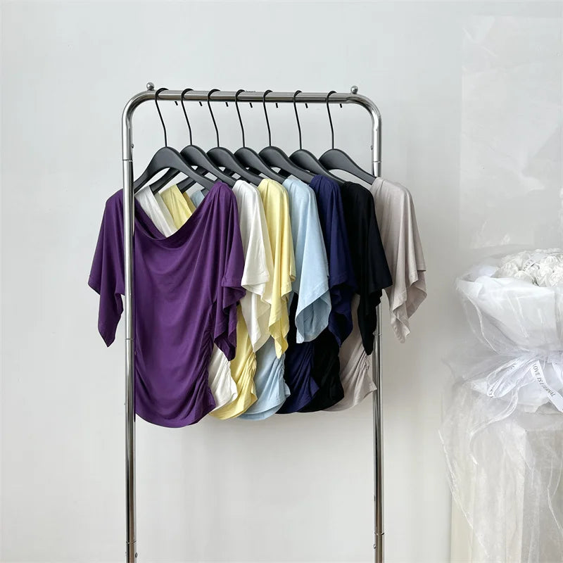 Women's Solid Polyester Slash Neck Blouse with Flared Sleeves and a Fitted Shape