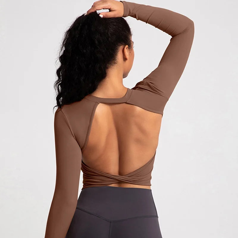 Women's Open-Back Long-Sleeve Workout Top