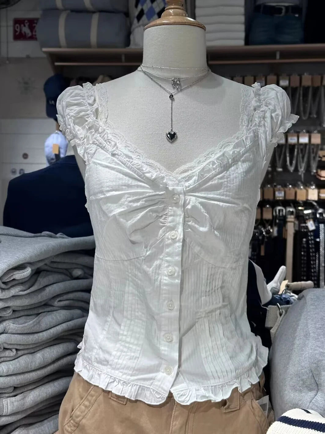 Women's Ruffled Cotton Sleeveless Blouse with Button Front and Mixed Pattern Options