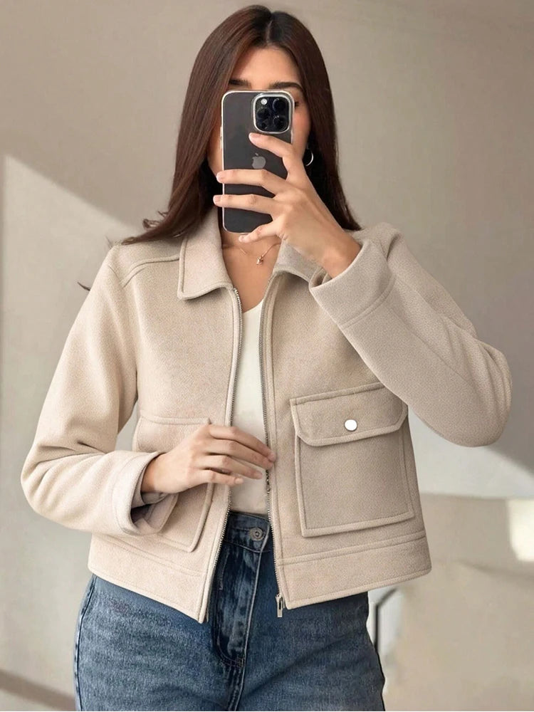 Women's Long-Sleeve Lapel Zip-Front Jacket