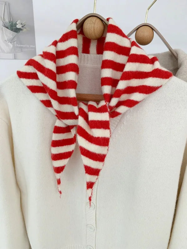 Striped Triangle Knit Scarf with Tieable Pointed Ends