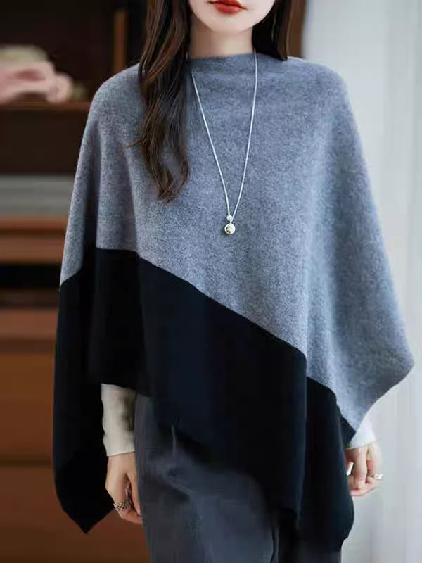 Asymmetric Block Colour Poncho for Layering over Outfits