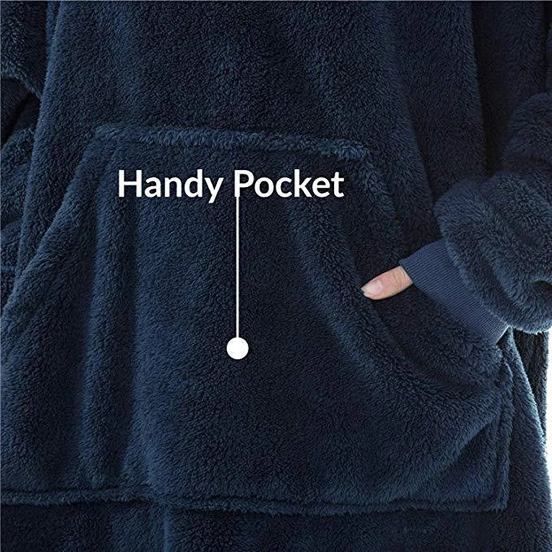 Oversized Fleece Blanket Hoodie with Long Sleeves and Front Pocket