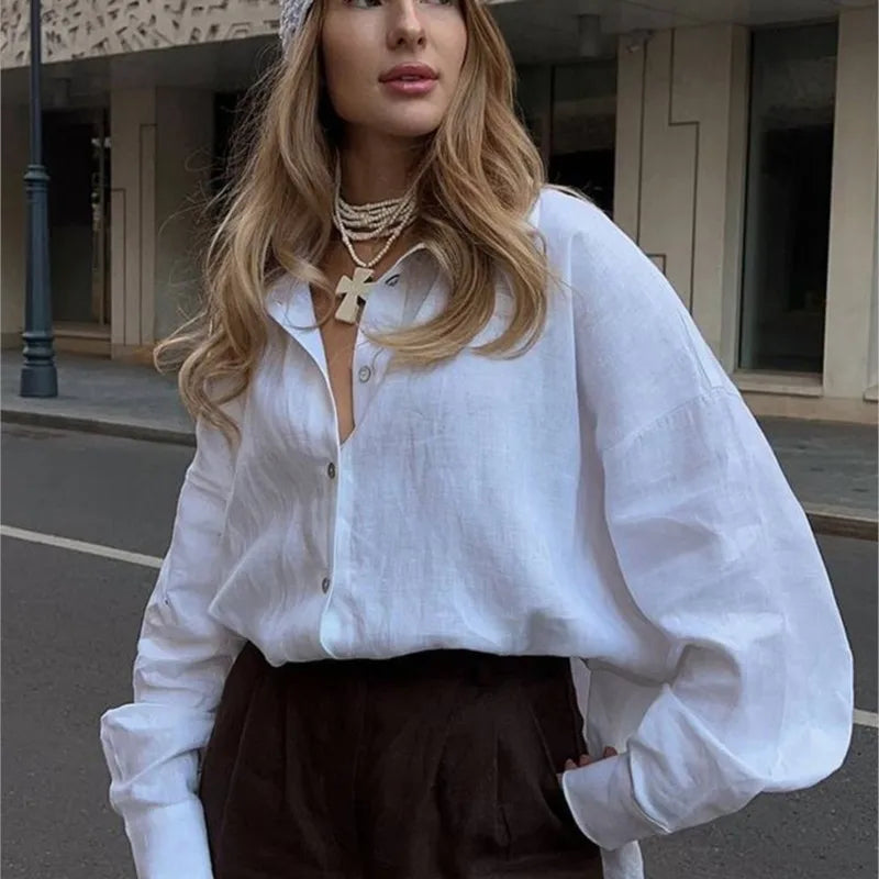 Women's Loose Collared Long Sleeve Button Front Shirt