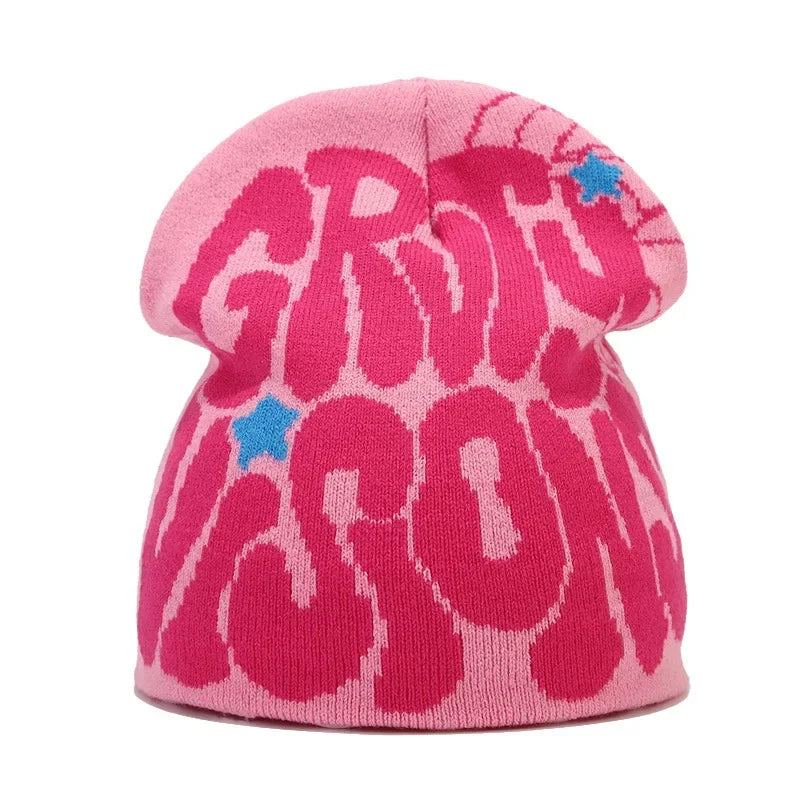 Graphic Knit Beanie with Letter and Pattern Style Options
