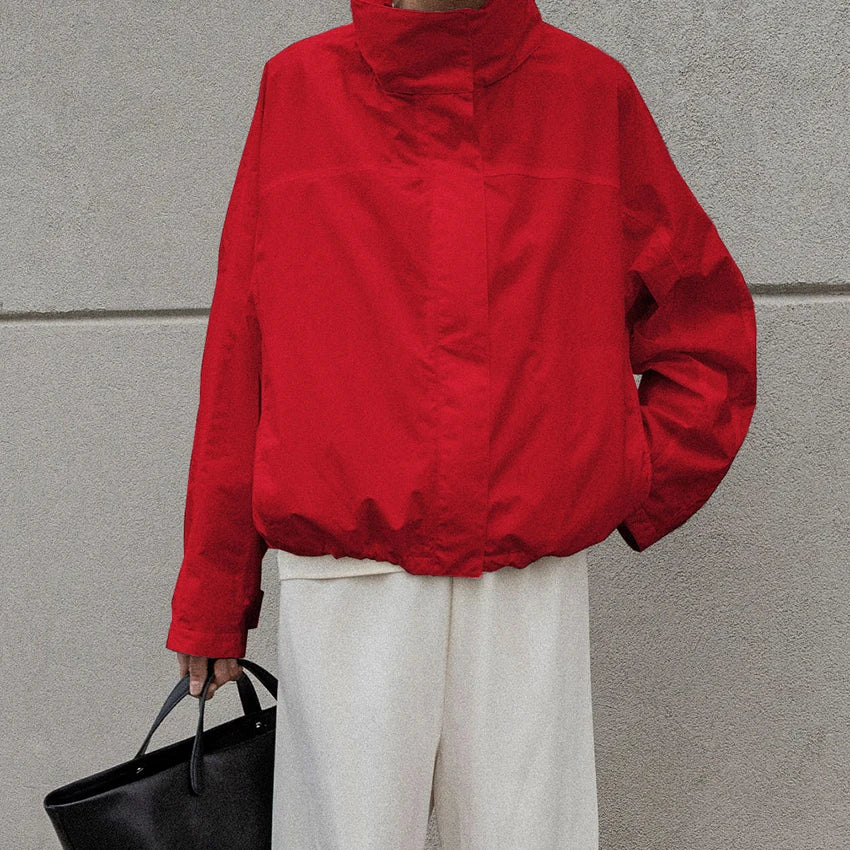 Women's Stand Collar Zip Front Jacket for Layered Outfits