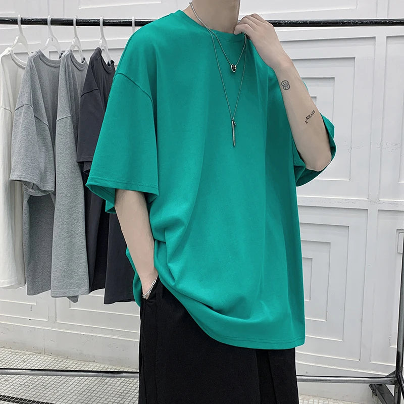 Solid Crew Neck Short Sleeve Loose Casual T Shirt