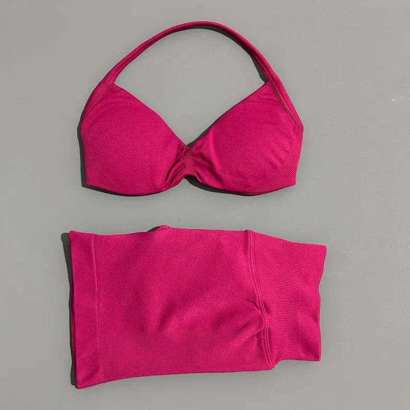 Women's Twist Front Bra And Shorts Yoga Set