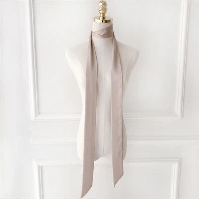 Solid Long Narrow Ribbon Scarf with Pointed Ends