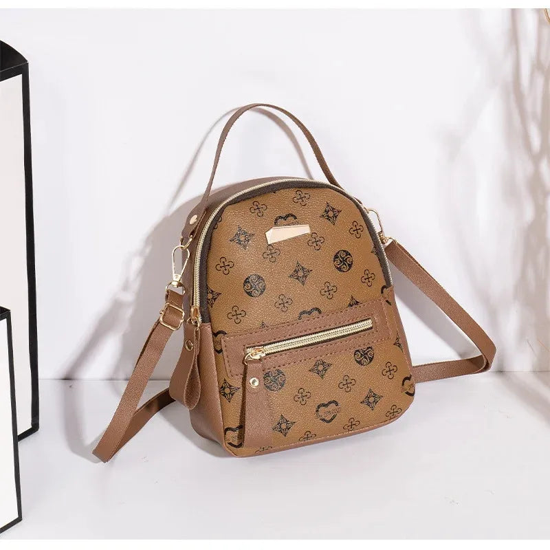 Women's Mini Printed Backpack with Top Handle and Front Zipper Pocket