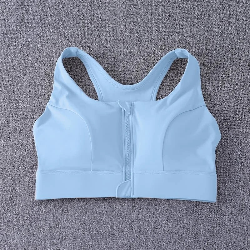 Women's Front Zip Keyhole Back Sports Bra