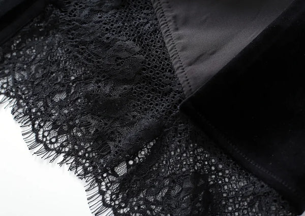 Women Turn Down Collar Crocheted Lace Single Breasted Cardigan Mid Length A Line Velvet Ruffled Sleeveless Jackets