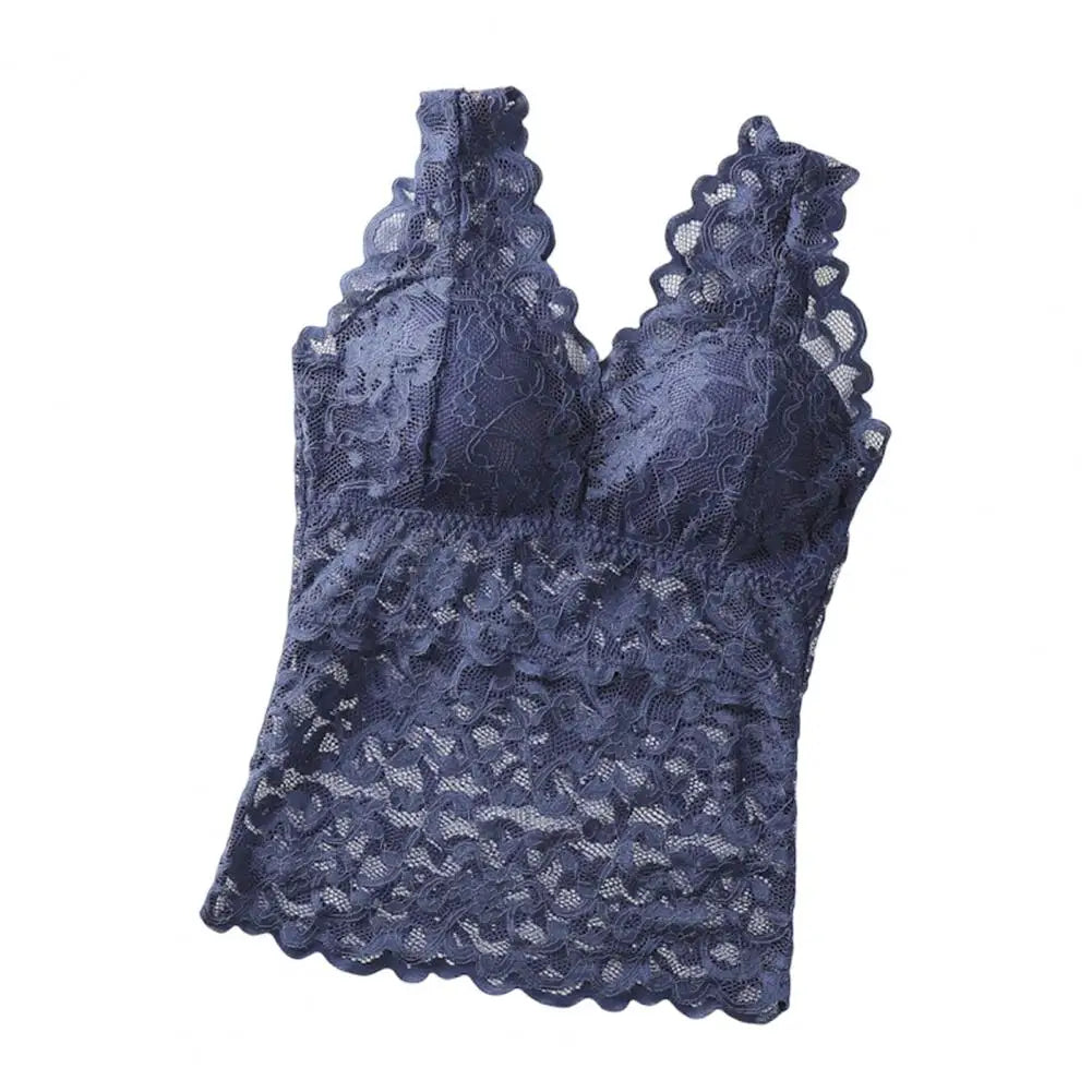 Women's Floral Lace Nylon Camisole with Wide Straps and Padded Bust