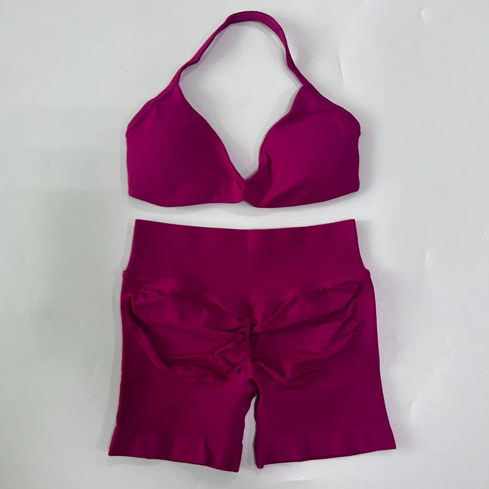 Women's Thin Strap Bra And Shorts Yoga Set