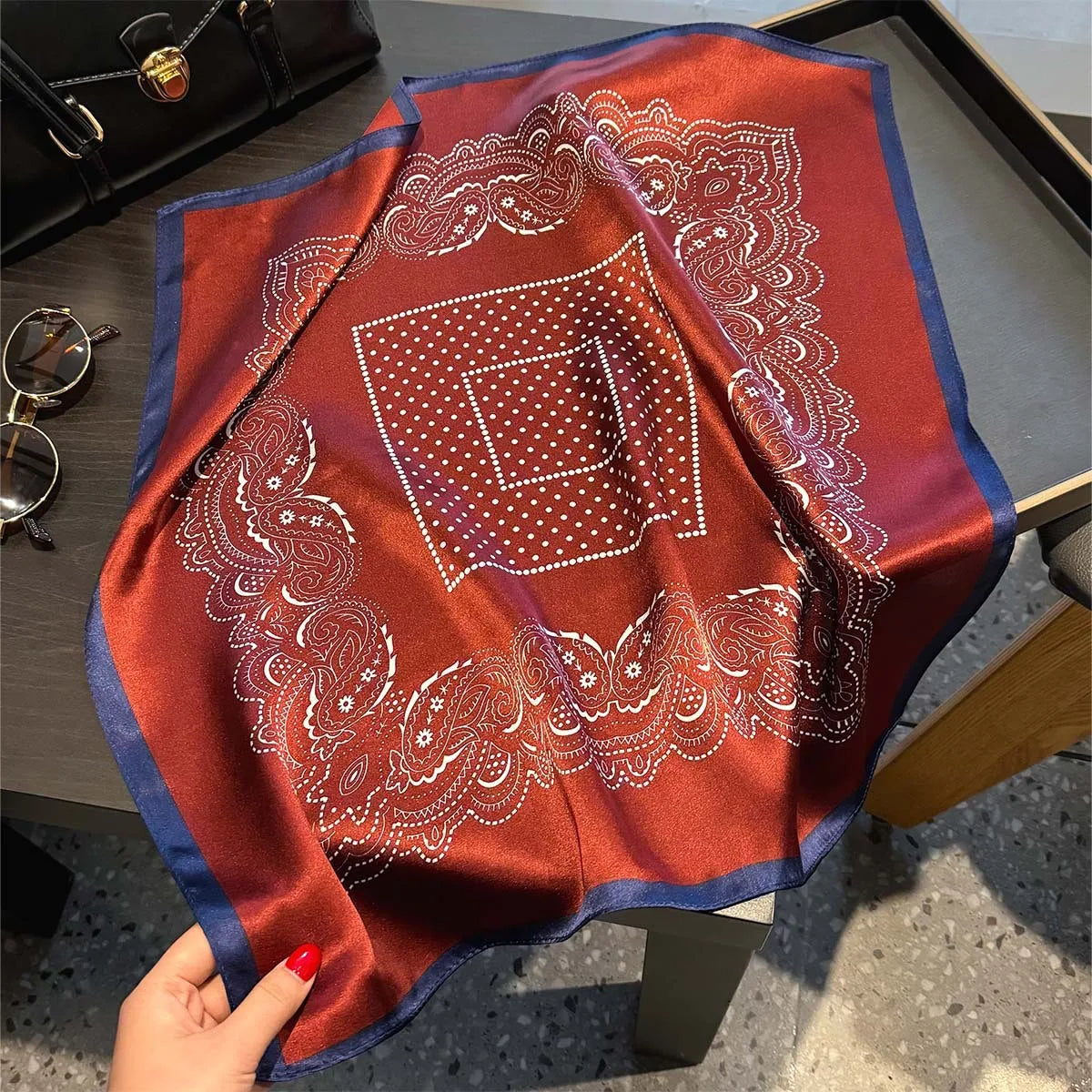Printed Small Square Scarf for Neck and Hair Styling
