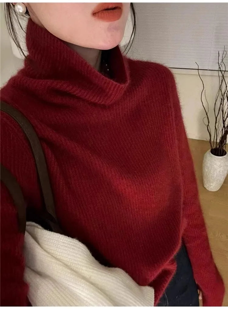 Foreign style autumn and winter turtleneck 100% pure cashmere sweater women lazy loose thick jumper knitted wool base shirt