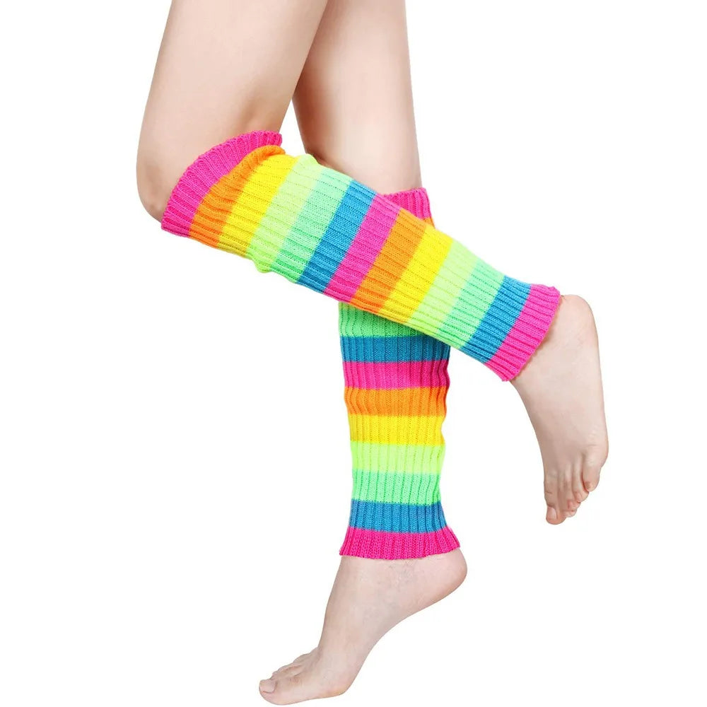 Colorful Ribbed Leg Warmers with Solid and Rainbow Options