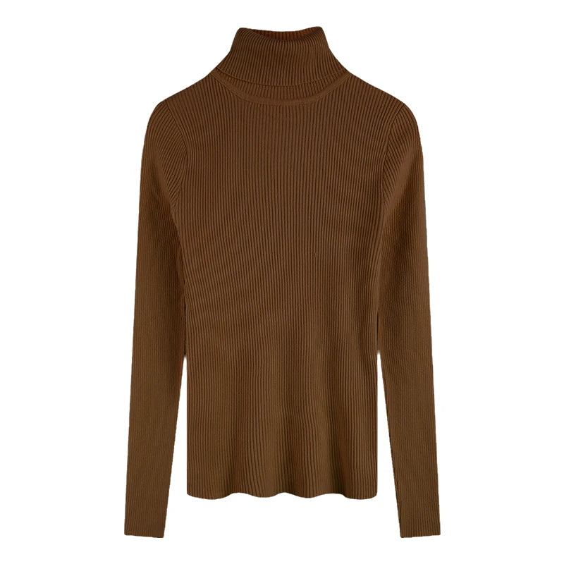 Women's Fitted Ribbed Roll Neck Sweater Casual Knit Layer