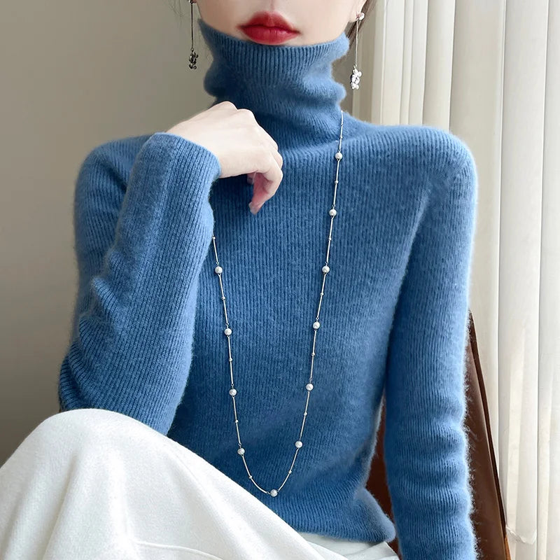 Women's Roll Neck Long Sleeve Sweater Casual Knit Layer