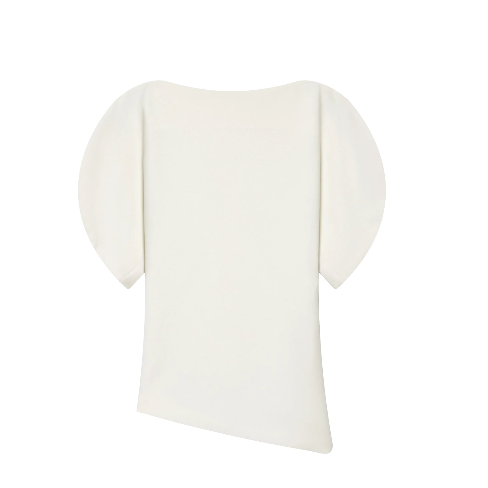 Women's Round Neck Blouse with Short Puff Sleeves and an Asymmetric Hem