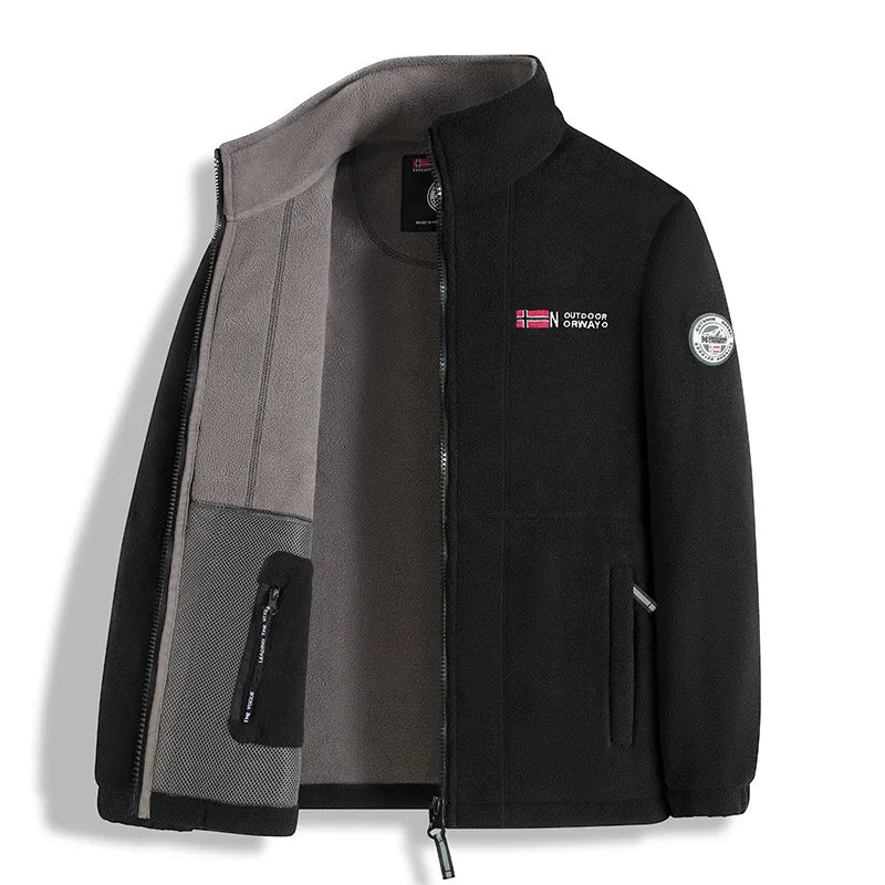 Men's Stand Collar Fleece Zip Front Jacket