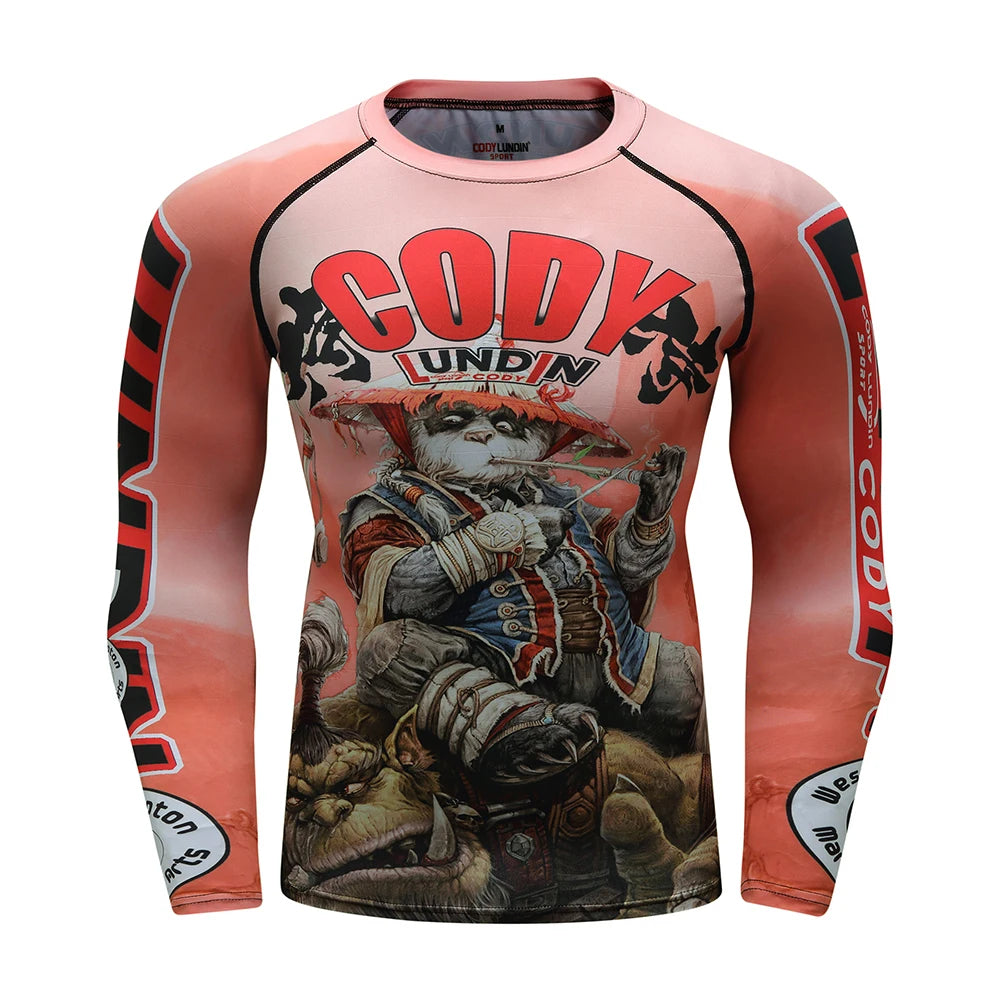 Graphic Long Sleeve Fitted Rash Guard for Training Wear