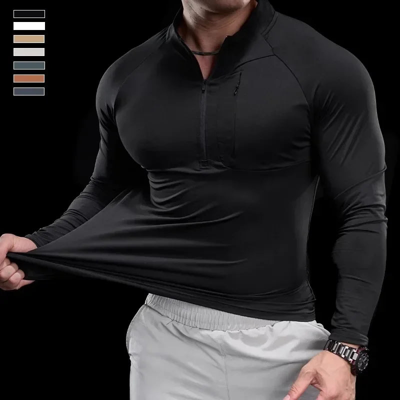 Stand Collar Half Zip Long Sleeve Running Training Top