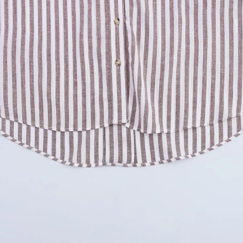 Women's Striped Wide Sleeve Cropped Button Front Shirt
