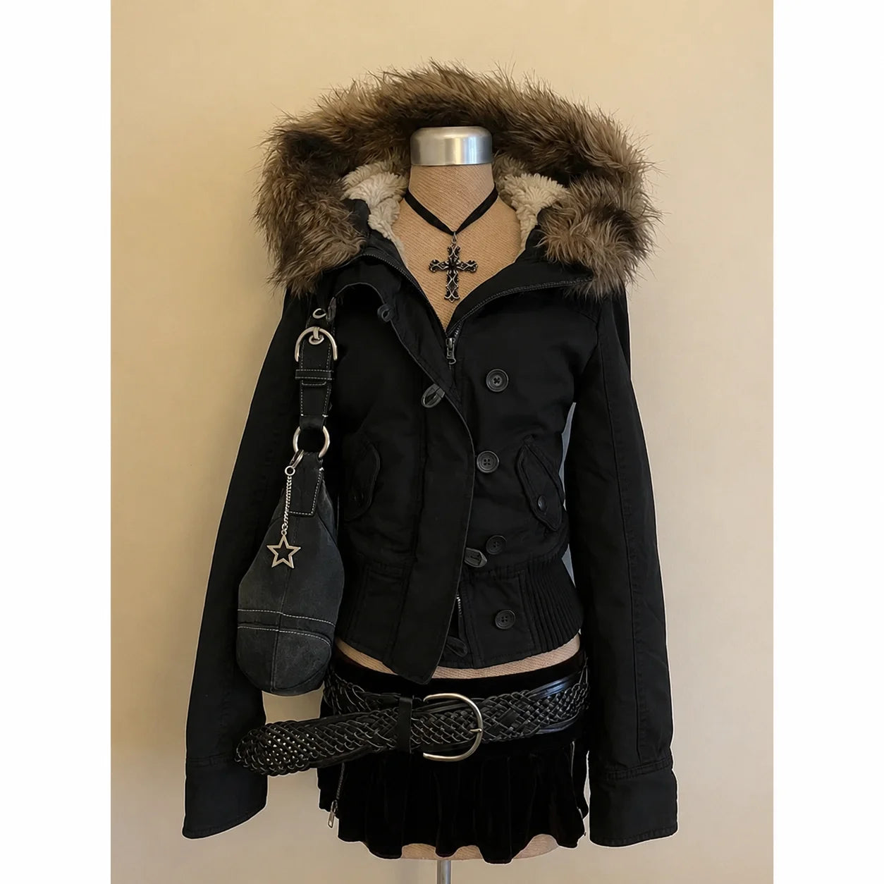 Faux-Fur-Trim Cropped Zip-Front Jacket