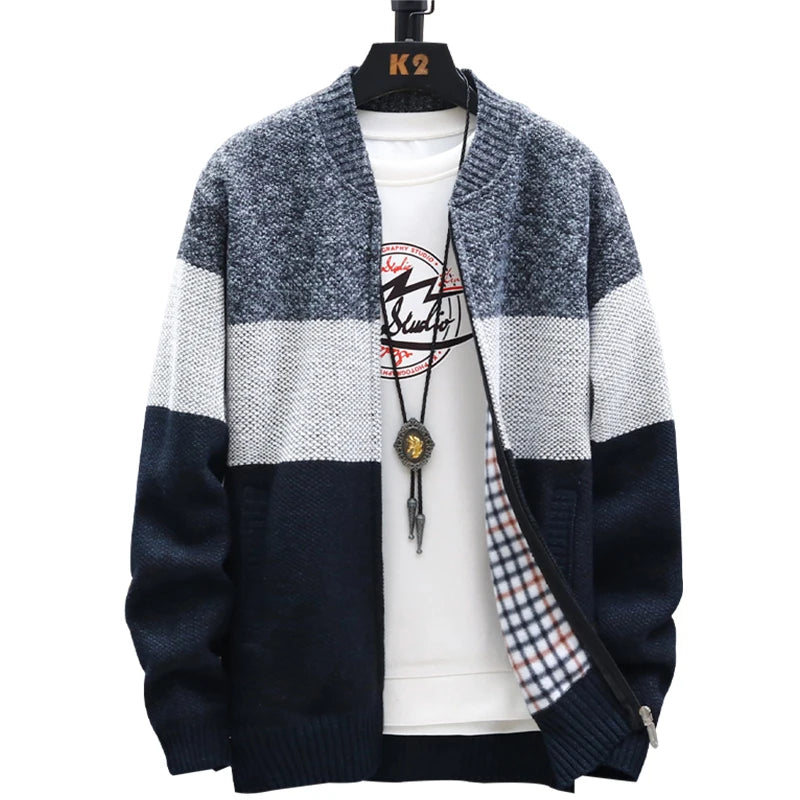 Men's Colour Block Zip Front Knit Cardigan