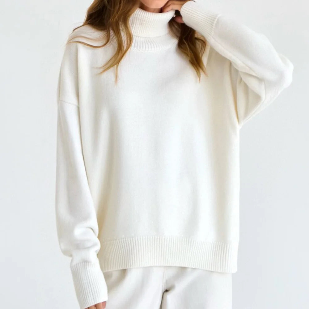 Women's Loose Turtleneck Long Sleeve Sweater Casual Knit Layer