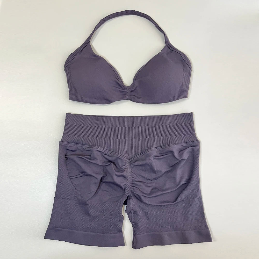 Women's Twist Front Bra And Shorts Yoga Set