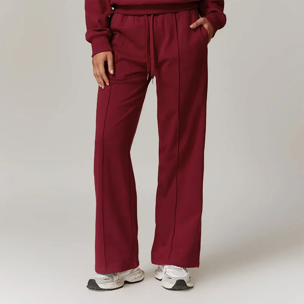 Women's Drawstring Waist Cotton Blend Wide Leg Pants with Side Pockets