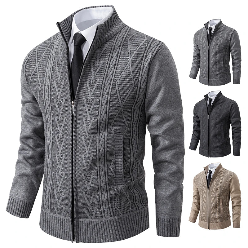 Men's Cable Pattern Zip Front Knit Cardigan