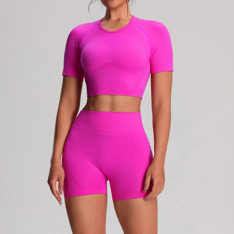 Women's Cropped Tee And Shorts Yoga Set For Workout Outfits