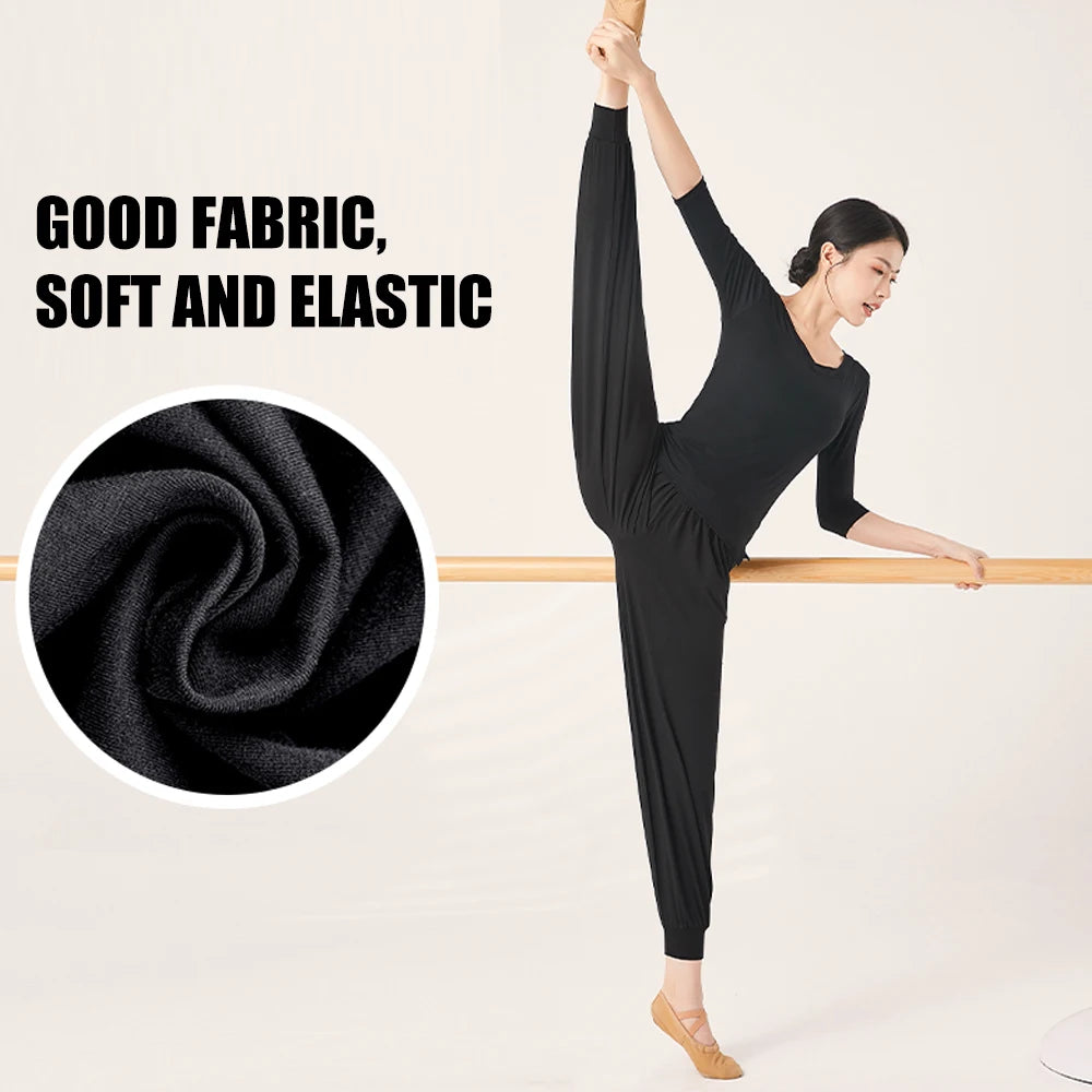 Women's High Waist Polyester Harem Dance Pants with Loose Legs and Gathered Ankles
