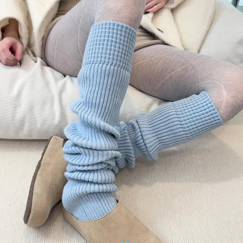 Solid Ribbed Leg Warmers with Slouchy Long Tube Shape