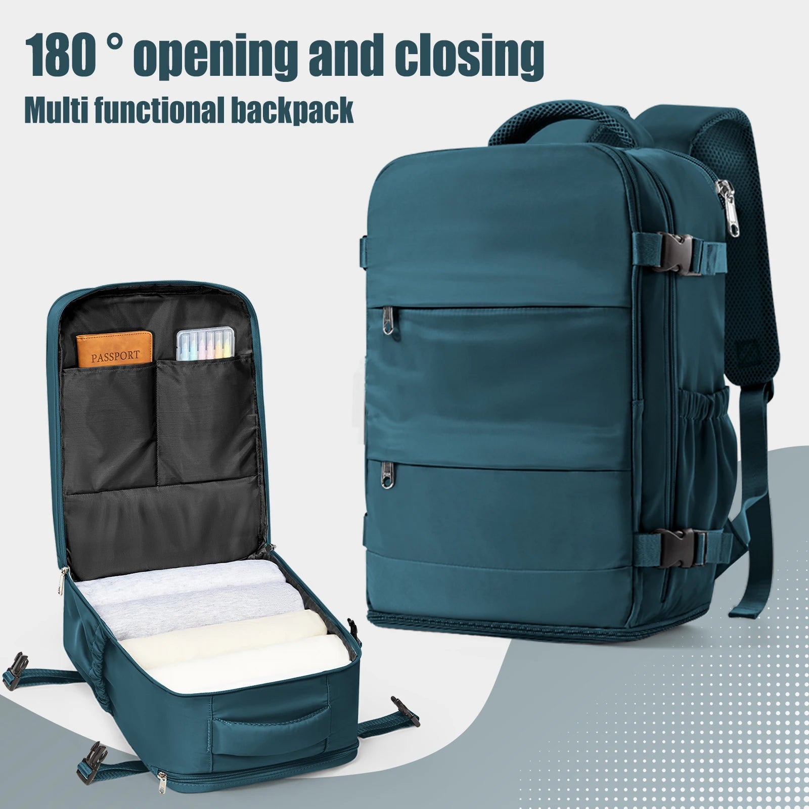 Rectangular Travel Backpack with Front Opening and Shoulder Straps
