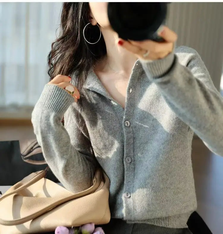 Autumn Women's Pure Cashmere Cardigan - European Style High-end Early Autumn Soft Knit Short Sweater Coat