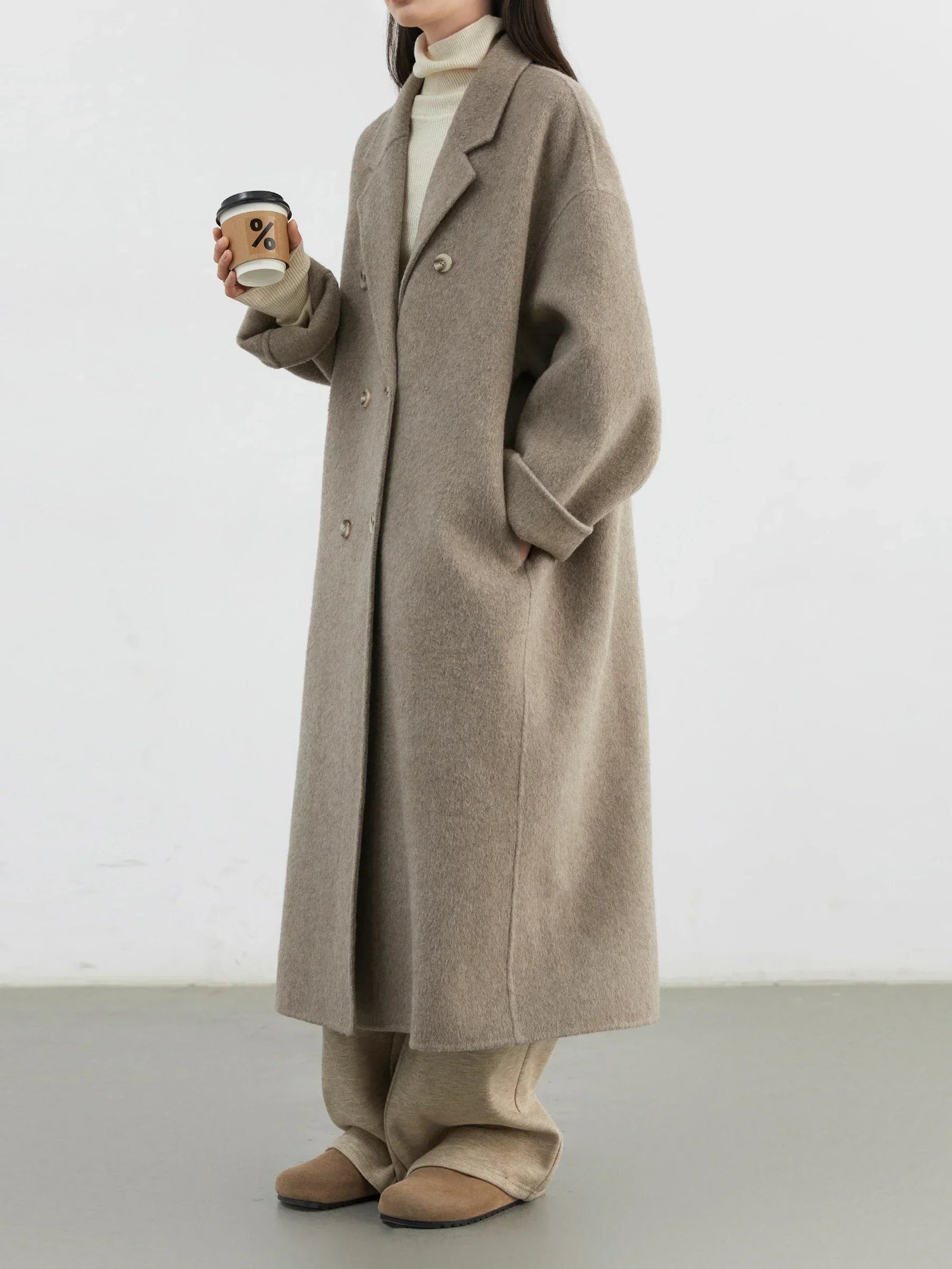 Women's Long Double Breasted Lapel Coat for Layered Outfits