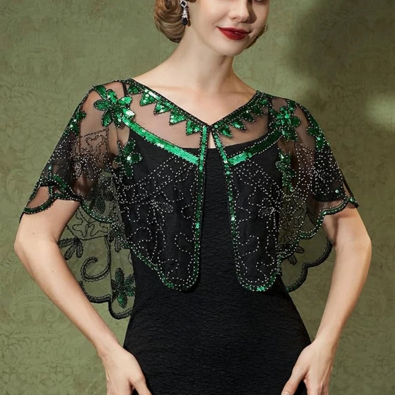 Sequin Mesh Capelet for Layering over Dresses and Tops