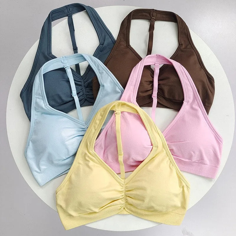 Women's Ruched Halter Neck Sports Bra