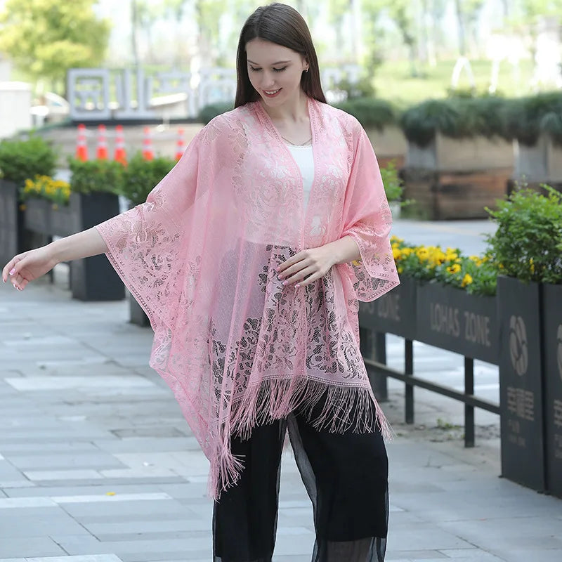 Long Lace Open Front Cardigan for Layering over Outfits