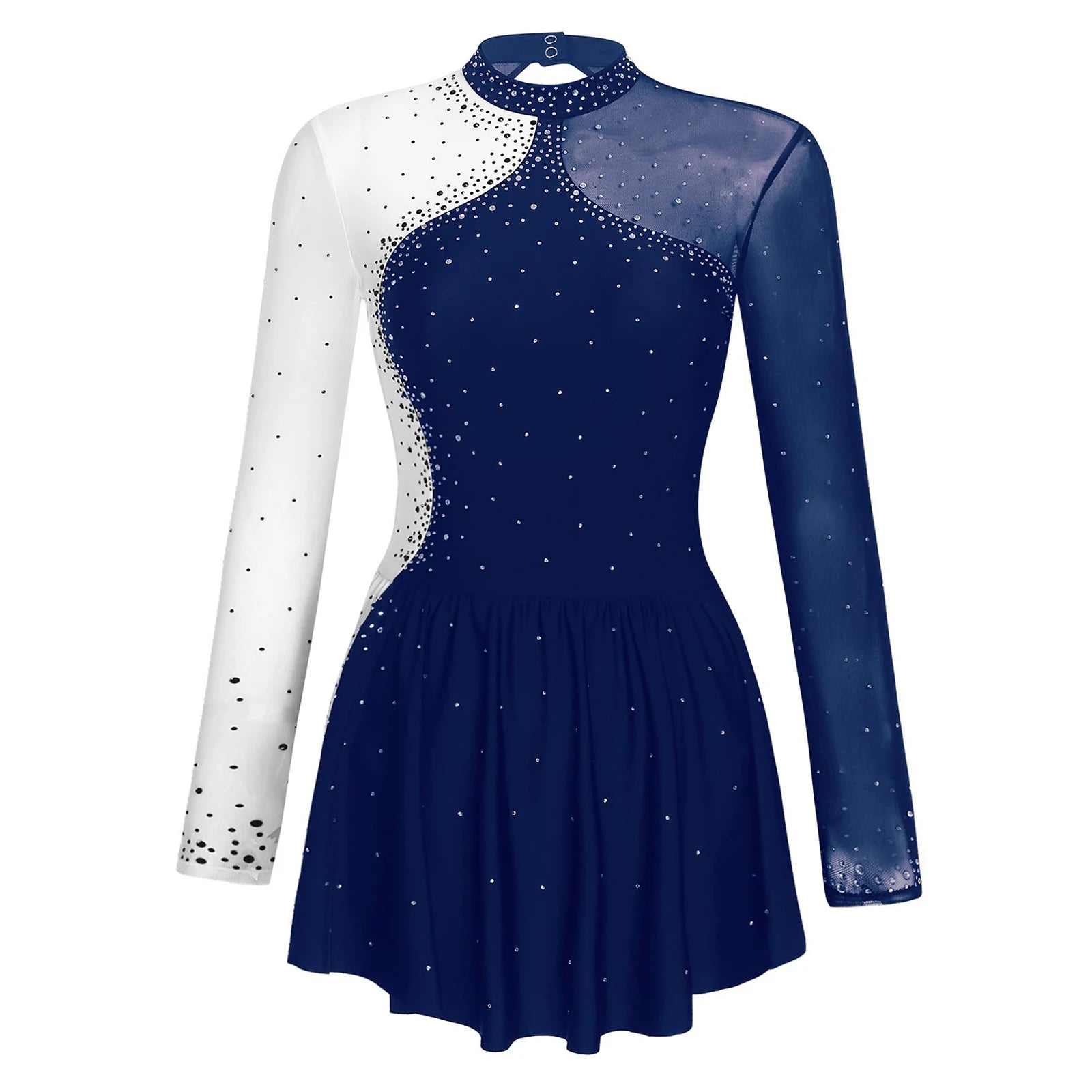 Women's Long Sleeve Rhinestone Dance Dress with Mesh and Open Back