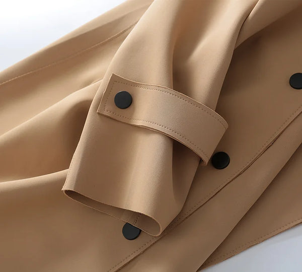 Simple French Fashion Light Luxury Windbreaker Mid Length Autumn Turn Down Collar Single Breasted Air Cotton Jackets Women