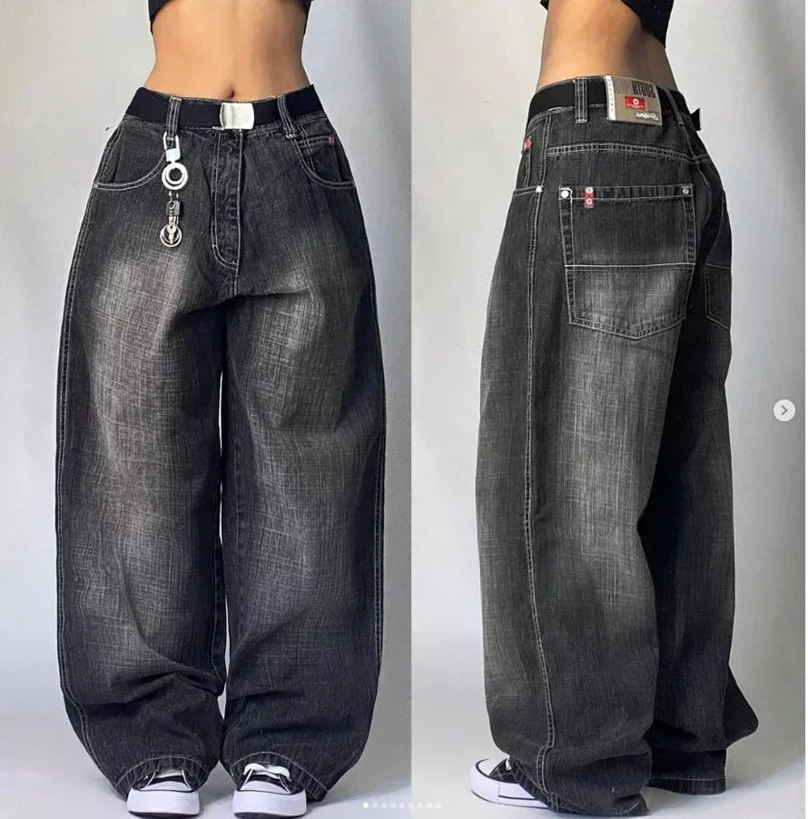 Women's Black Embroidered Baggy Fit Denim Jeans For Everyday Outfits