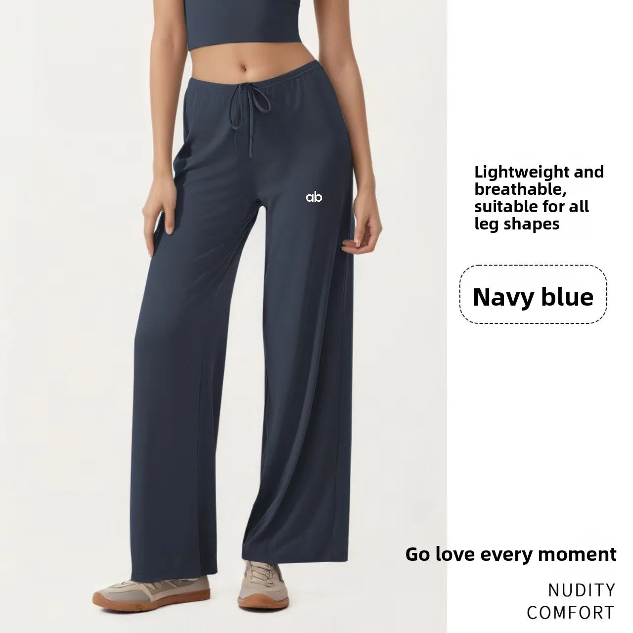Women's Drawstring Waist Polyester Palazzo Pants with Loose Wide Legs