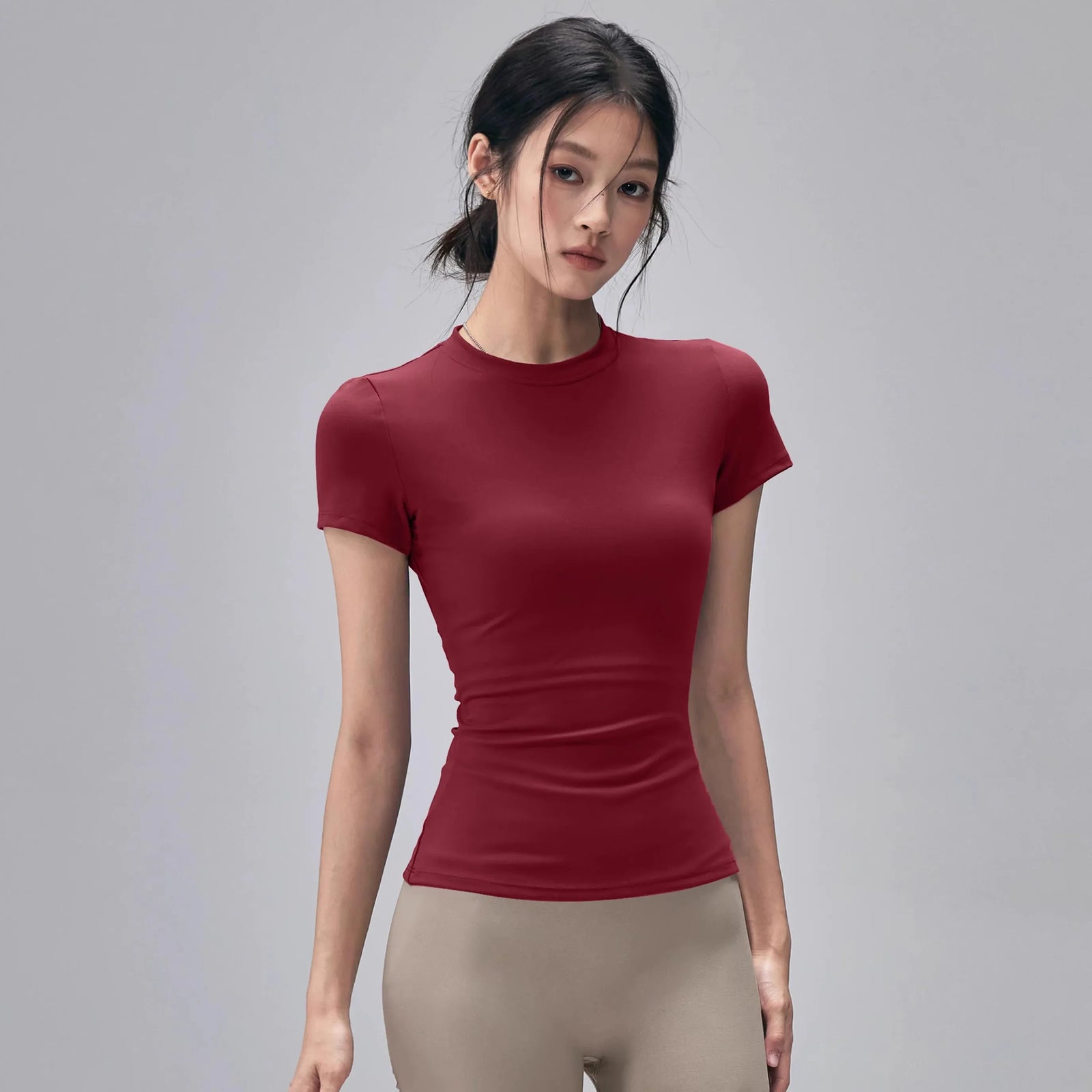 Short Sleeve Fitted Crew Neck Yoga Training T Shirt
