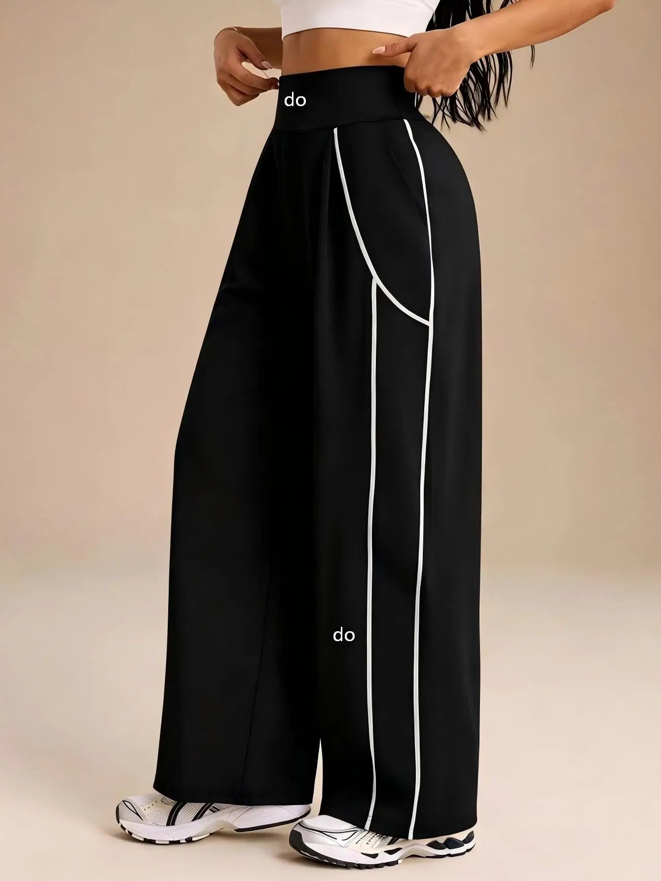 Women's High Waist Wide Leg Workout Pants with Contrast Seam Details